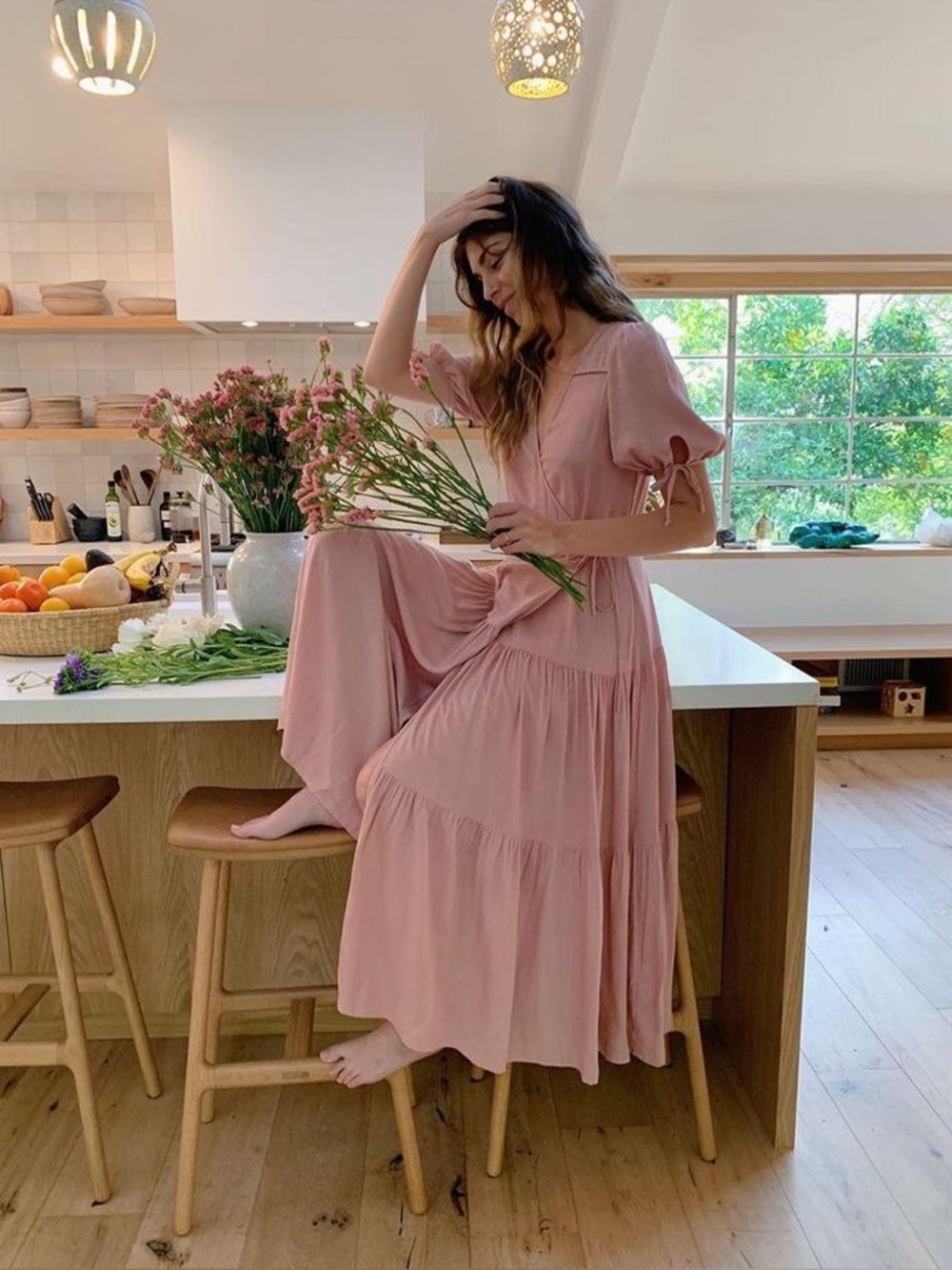 Christy Dawn Augusta Dusty Rose Wrap Maxi Dress with Tie Waist